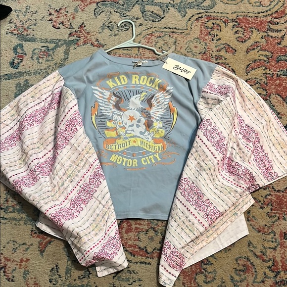 Upcycled kantha kid rock tee top m/l crazy oversized nwt boho graphic - Picture 2 of 5